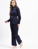 Madame Navy Belted Shirt and Wide-Leg Pants Co-ord Set