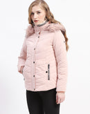 Madame Light Pink Faux Fur Hood Quilted Puffer Jacket