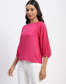 Madame Embellished Puffed Sleeve Hot Pink Top