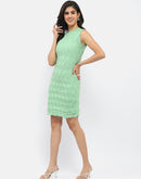 Madame Crinkled Green Lettuce Hem Dress