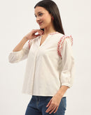 Madame Embroidery Detailing Off White Top