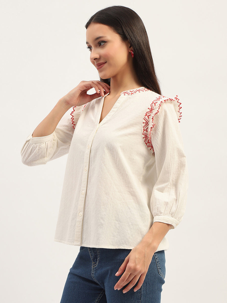 Madame Embroidery Detailing Off White Top