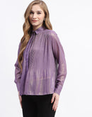 Madame Shimmer Pleated Hem Sheer Lilac Shirt