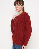 Madame Self Design Crew Neck Rust Cardigan