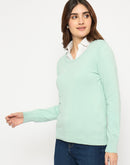 Madame Round Neck Ribbed Cuff Mint Green Sweater