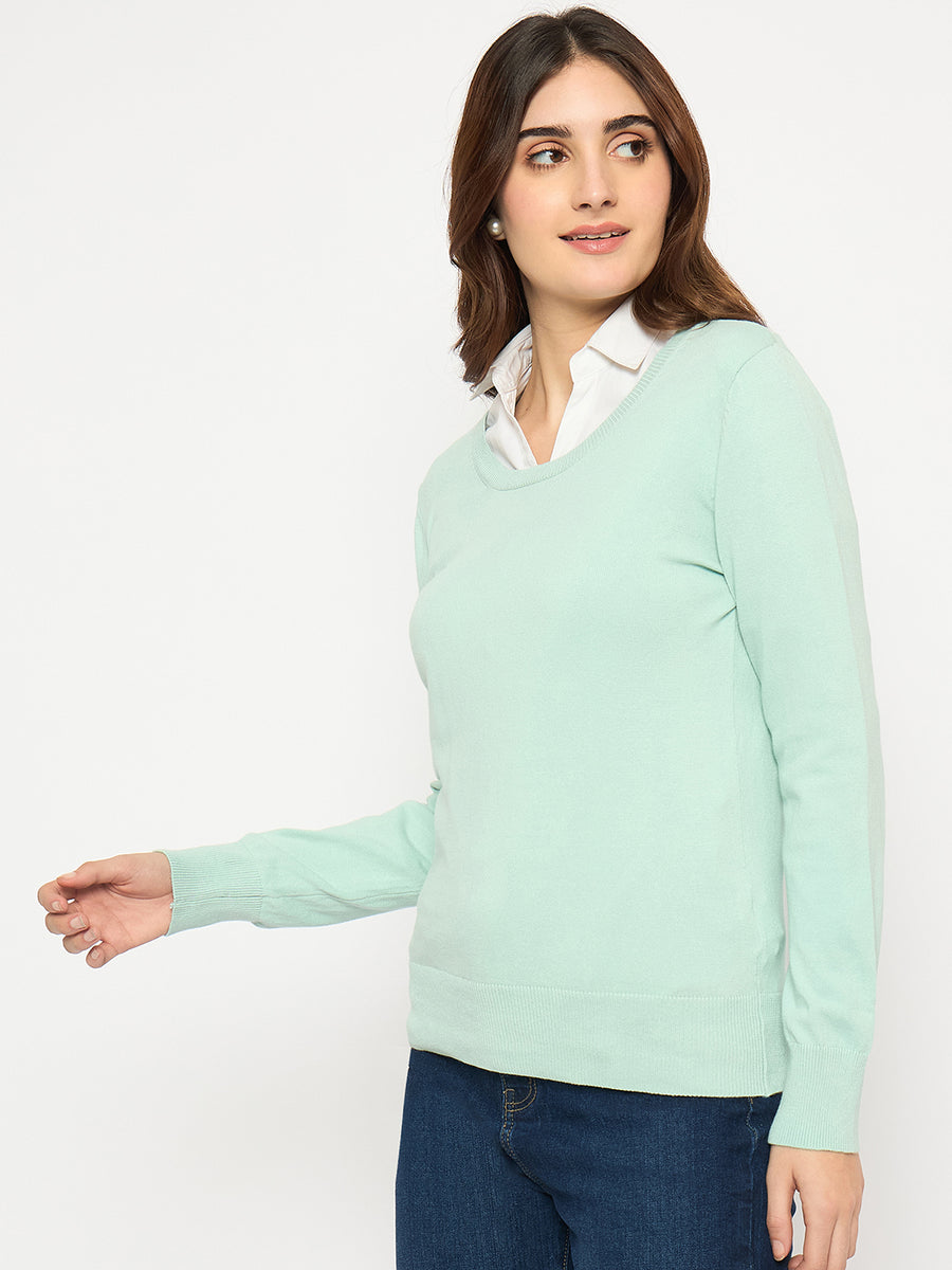 Madame Round Neck Ribbed Cuff Mint Green Sweater