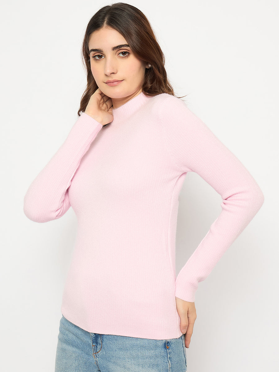 Madame Turtle Neck Full Sleeve Pink Sweater