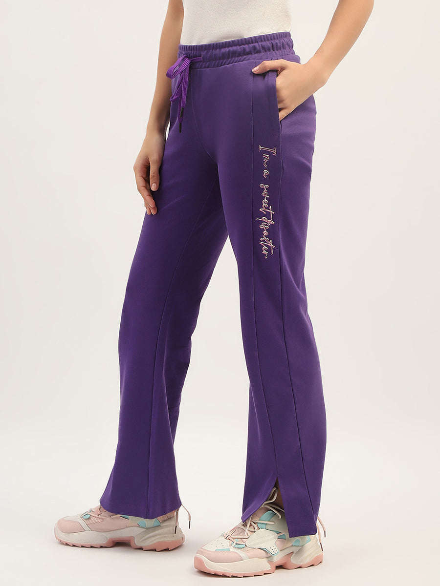 mSECRET Typography Detailing Boot cut Purple Track Bottom