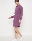 Madame Buttoned Plum Cotton Shirt Dress