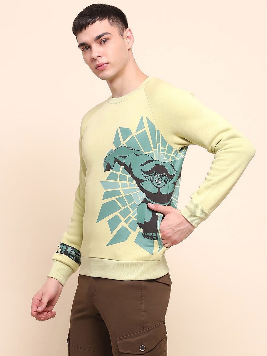 Camla Barcelona Graphic Printed Lime Green Cotton Sweatshirt