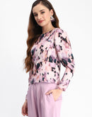 Madame Floral Print Full Sleeve Mauve Rayon Blend Top