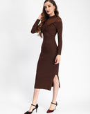 Madame Twisted Detailing Ribbed Bodycon Brown Dress