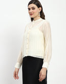 Madame Bridgerton Embroidered Lacework Beige Tencel Shirt