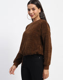 Madame Elastic Pull Drawstring Brown Top