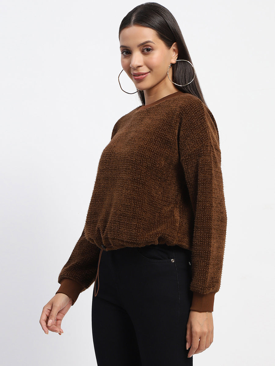 Madame Elastic Pull Drawstring Brown Top