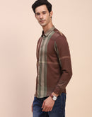 Camla Barcelona Stripe Print Moss Green Cotton Shirt