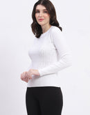 Madame Embellishment Adorned Off White Knitted Top