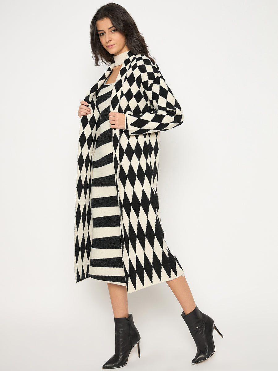 Madame Zebra Striped Dress with Geometric Print Black Ensemble