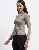 Madame Ruched Front Plain Full Sleeve Top