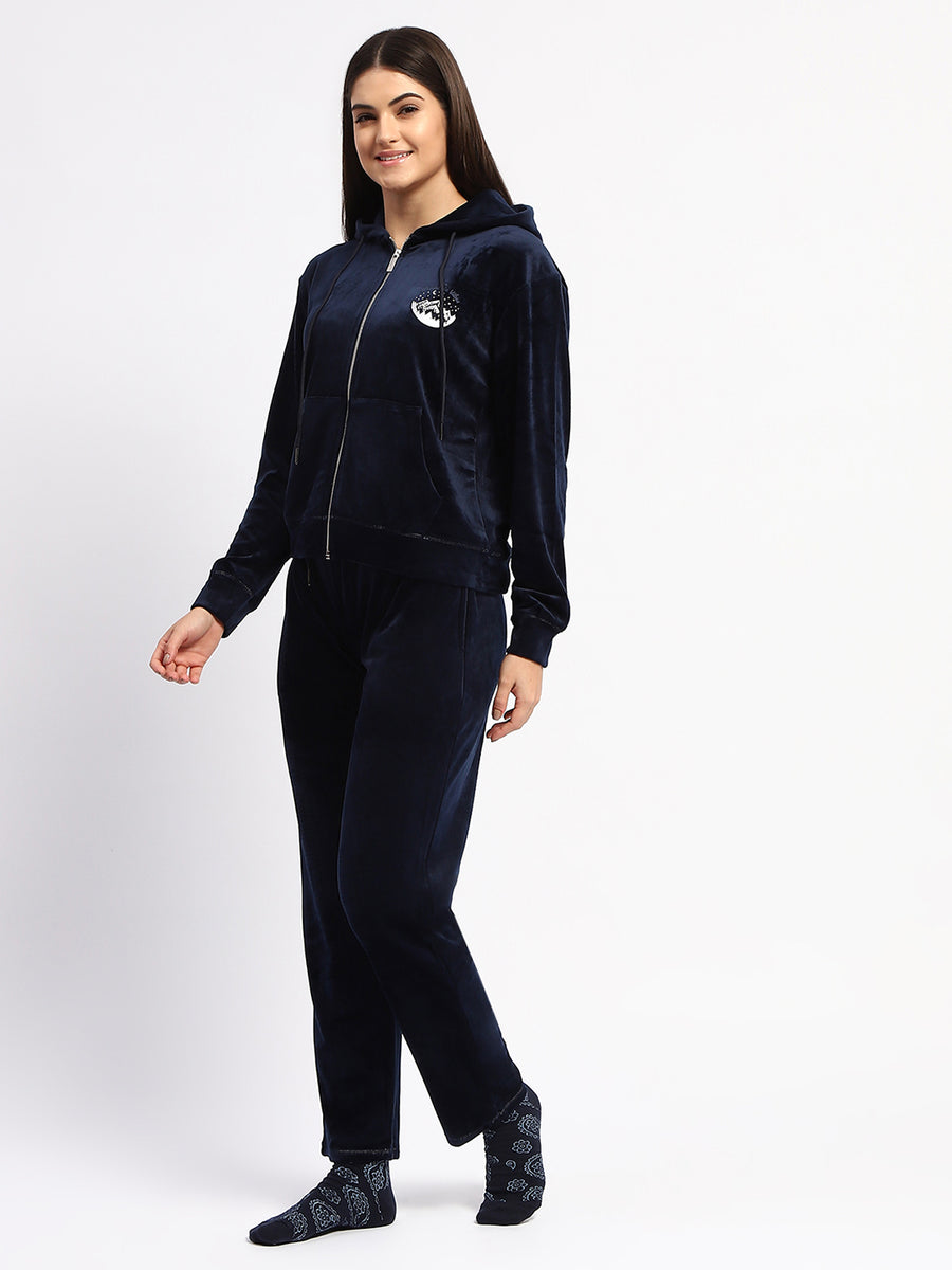 mSECRET Logo Print Top and Bottom Navy Blue Night Suit