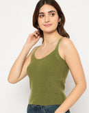 Madame Sleeveless Solid Olive Sweater