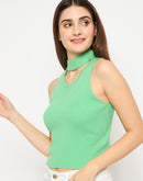 Madame Green Ribbed Sleeveless Cutout Sweater