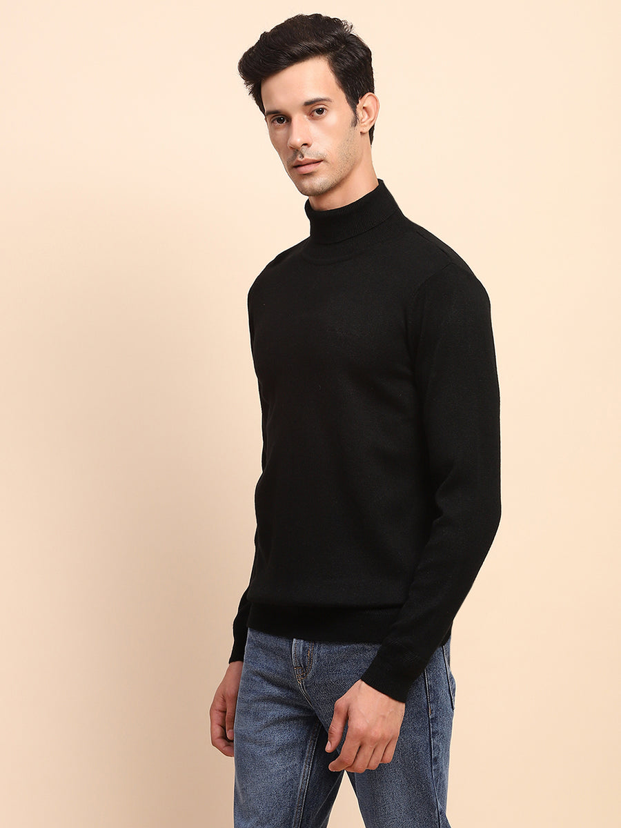 Camla Barcelona High Neck Solid Black Sweater