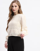 Madame Crochet Knit Beige Cotton Top