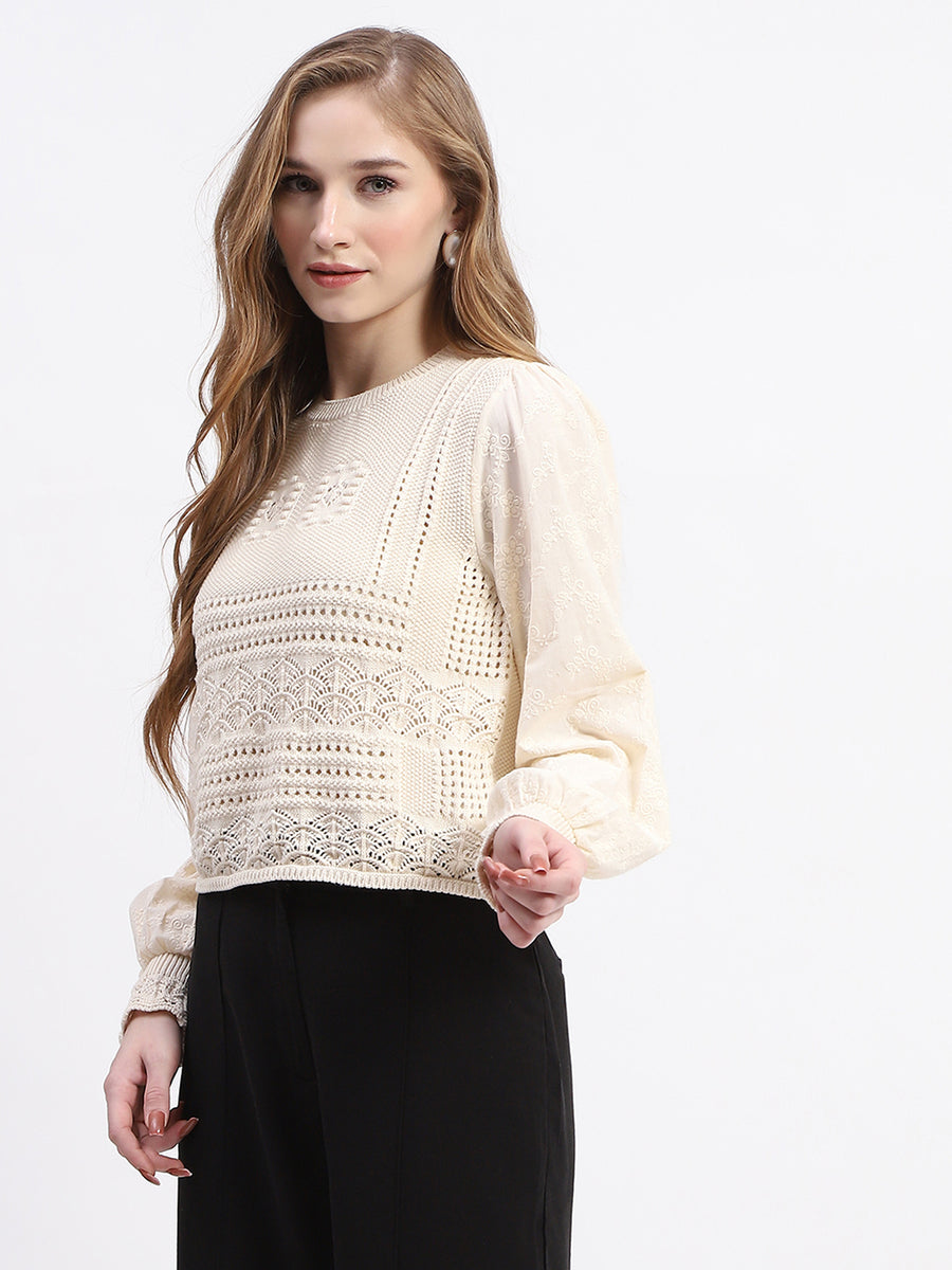 Madame Crochet Knit Beige Cotton Top