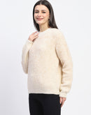 Madame Nylon Blend Full Sleeve Solid Beige Sweater