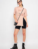 Camla Barcelona Graphic Print Dusty Pink Slit T-Shirt