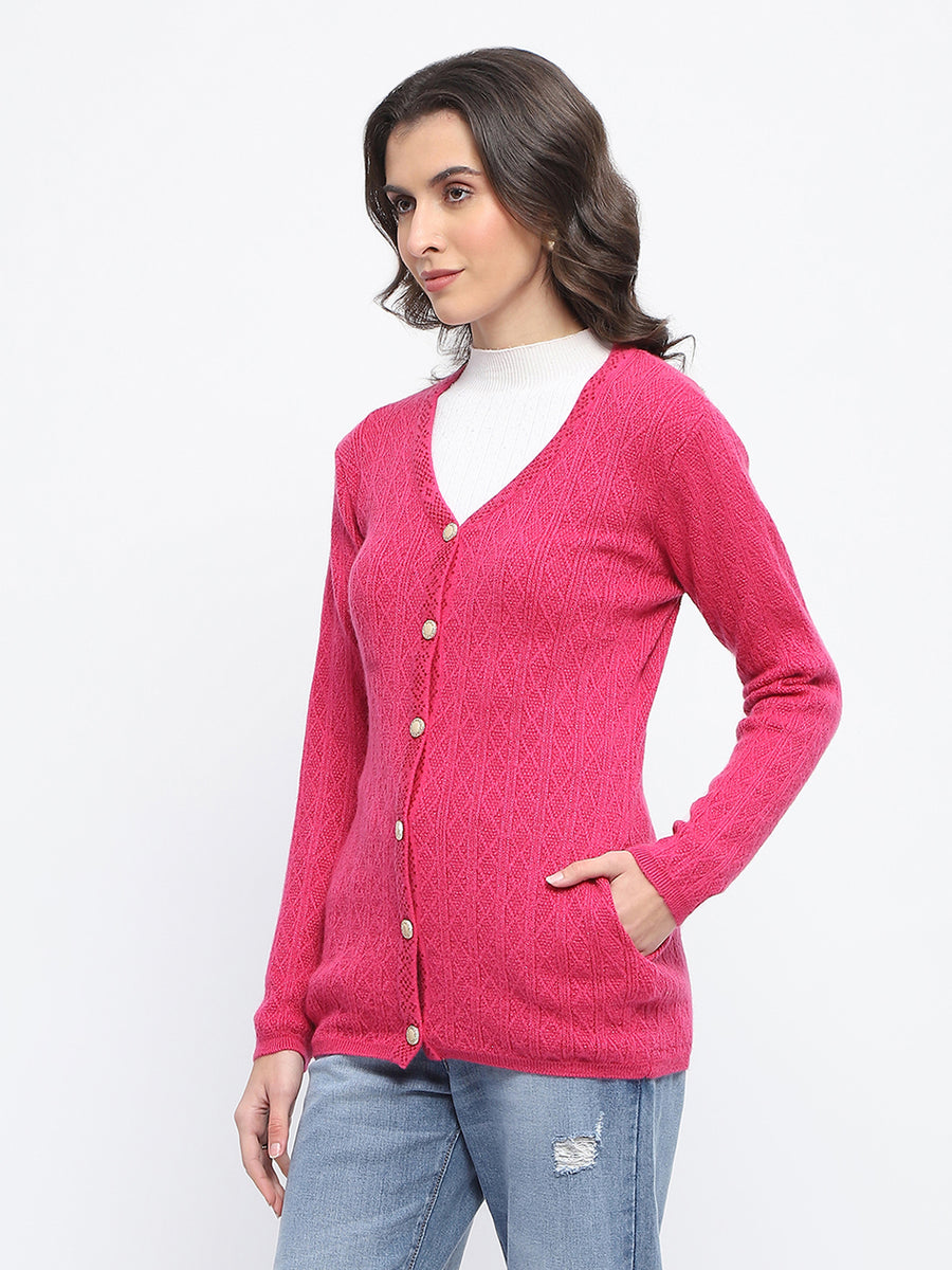 Madame Full Sleeve Button Down Pink Cardigan