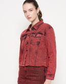 Madame Acid Wash Cotton Blend Red Denim Jacket