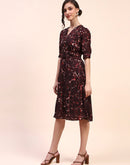 Camla Barcelona Abstract Print Cinched Waist Brown Mid Dress