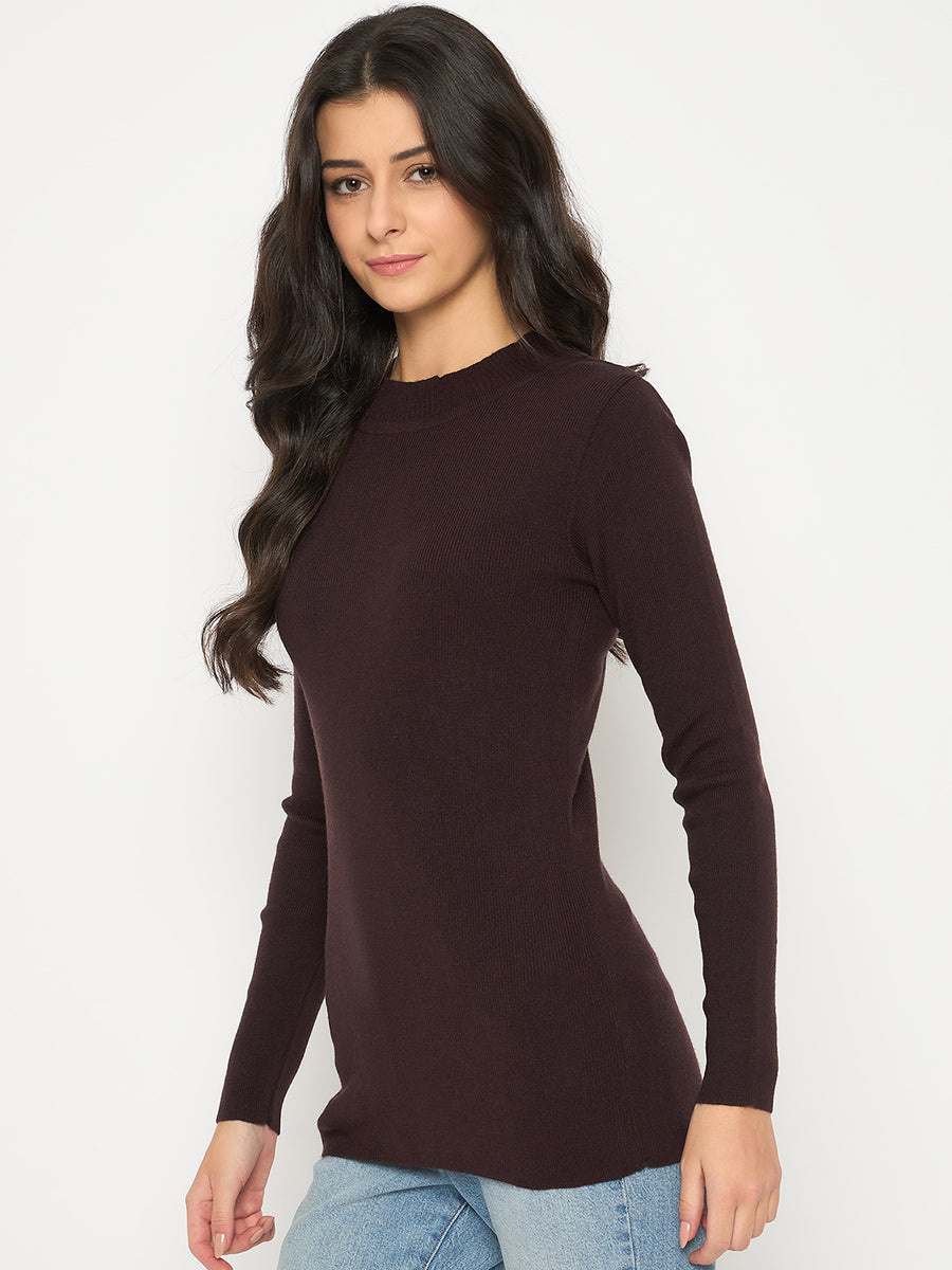 Madame Mock Neck Solid Brown Skeeve