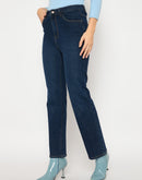 Madame Cotton Blend Stone Wash Straight Fit Dark Blue Denim Jeans