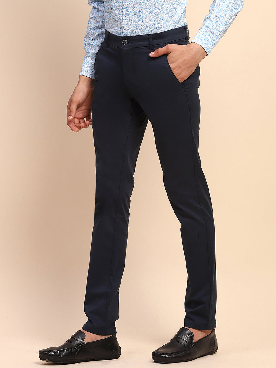 Camla Barcelona Solid Cotton Slash Pocket Navy Trouser