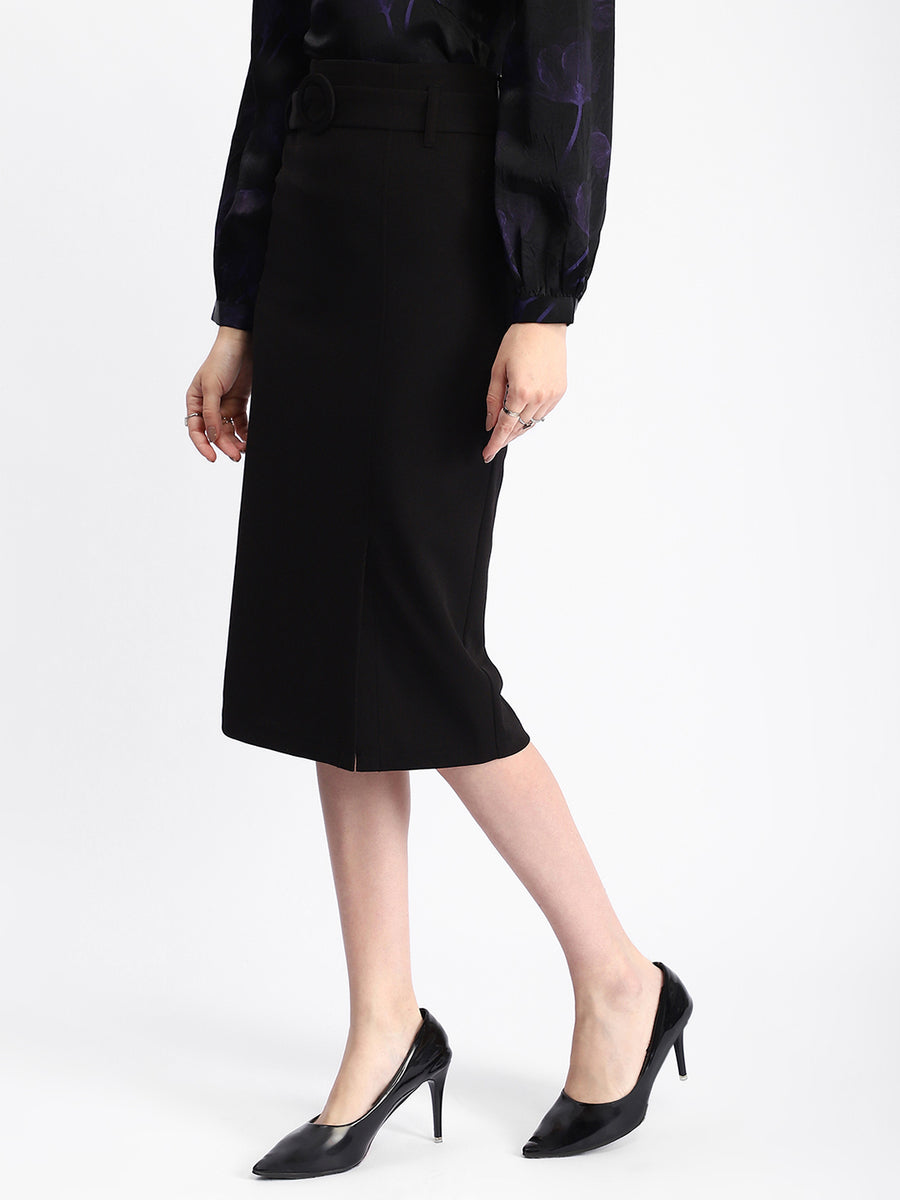 Madame Knit Moss Embellished Buckle Black Skirt