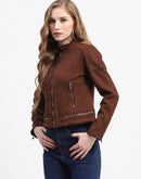 Madame Brown Faux Suede Biker Jacket