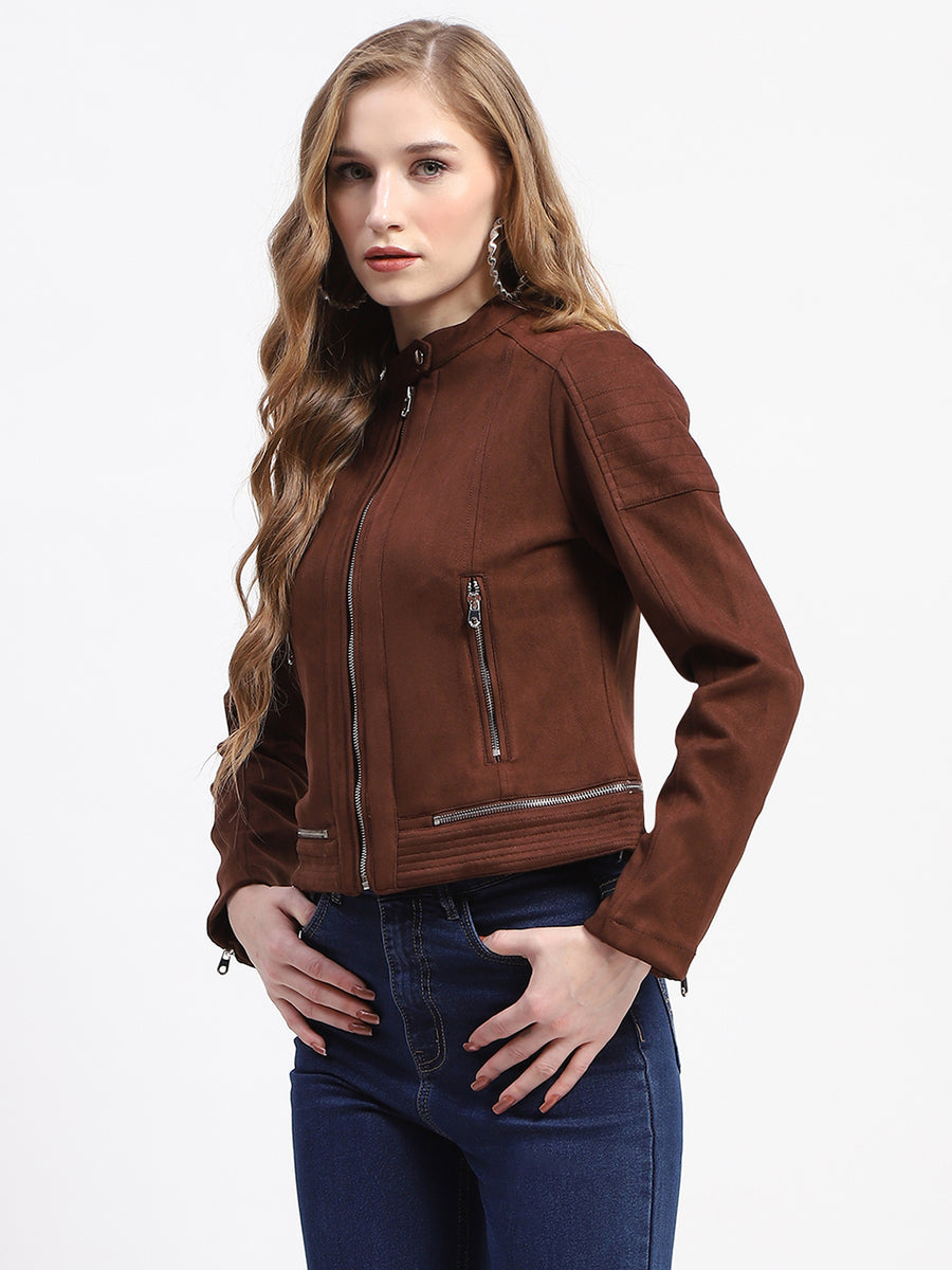 Madame Brown Faux Suede Biker Jacket