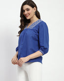 Madame Royal Blue Linen Cotton Blend Tunic Top