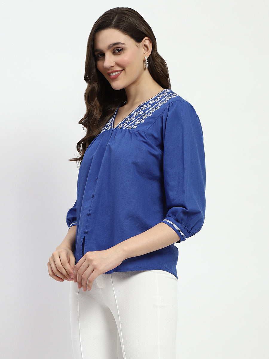 Madame Royal Blue Linen Cotton Blend Tunic Top