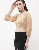 Madame Sweetheart Neck Beige Shimmery Crop Top