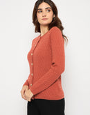 Madame Cable Knit Round Neck Rust Red Cardigan