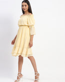 Madame Gathered Waist Off Shoulder Yellow Dress