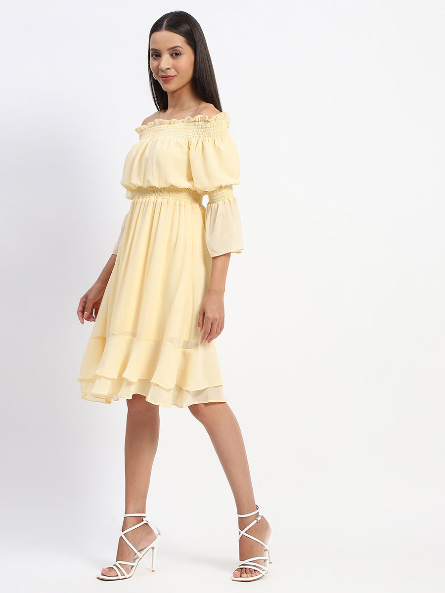 Madame Gathered Waist Off Shoulder Yellow Dress