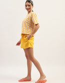 mSECRET Printed Cotton Mustard Top with Shorts