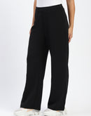 Madame Wide Legged Solid Black Trousers