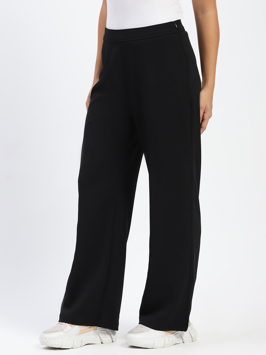 Madame Wide Legged Solid Black Trousers