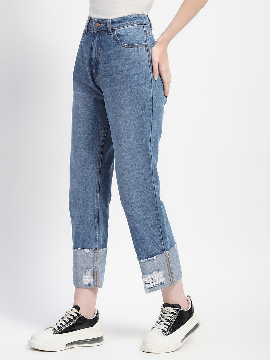 Madame Whiskered Folded Hem Ripped Denim